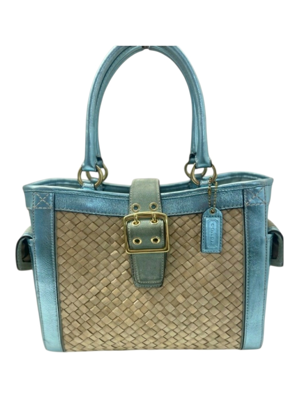Coach Vintage Lt. Ed. Sea Foam Woven Boxy Tote Bag EUC - Picture 2 of 16